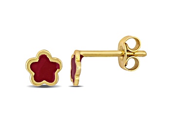Picture of Children's 14K Yellow Gold Pink Enamel Flower Stud Earrings