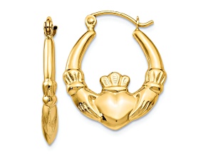 14k Yellow Gold 1/2" Polished Claddagh Hoop Earrings