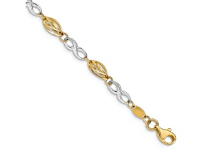 14k Yellow Gold and 14k White Gold Polished Infinity Symbol Link Bracelet