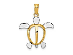 10K Yellow Gold and Rhodium Over 10K Yellow Gold Turtle Pendant