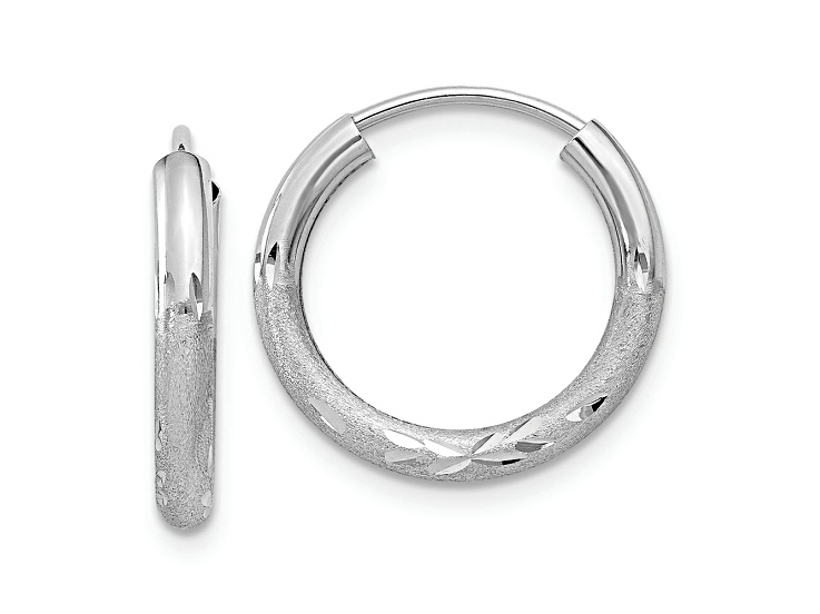 Rhodium Over 14k White Gold 1/2" Diamond-Cut Endless Hoop Earrings