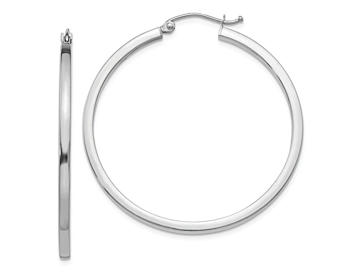 Rhodium Over 10k White Gold 1 9/16" Square Tube Hoop Earrings