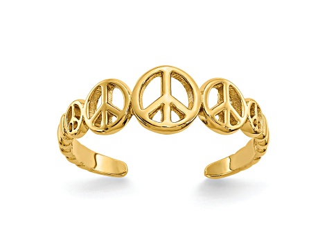 14K Yellow Gold Peace Sign Toe Ring