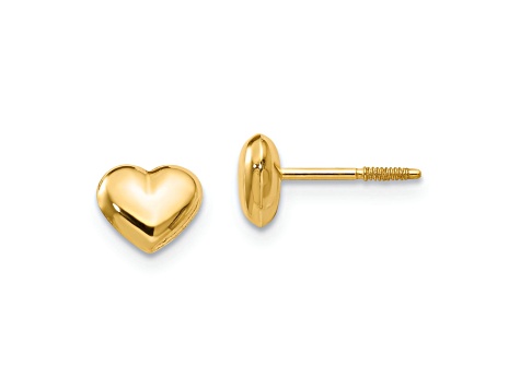 14k Yellow Gold Small Puffed Heart Earrings