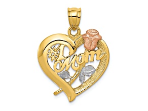 14k Yellow Gold and 14k Rose Gold with Rhodium Over 14k Yellow Gold Textured Mom Charm