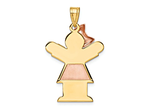 14k Yellow Gold and 14k Rose Gold Satin Large Girl with Bow on Left Charm