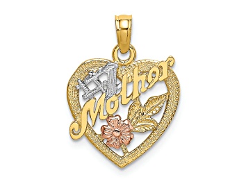 Picture of 14K Tri-color Gold Textured #1 Mother in Heart with Flower Charm