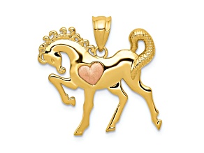 14K Yellow and Rose Gold Horse with Heart Charm