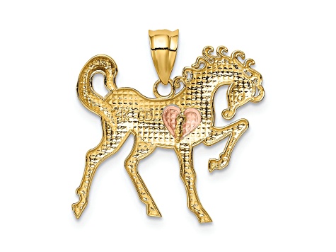 14K Yellow and Rose Gold Horse with Heart Charm