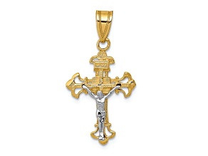 14K Yellow and White Gold INRI Crucifix Charm