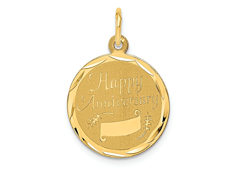 14K Yellow Gold Diamond-Cut, Textured and Laser Design Happy Anniversary Charm
