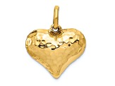 14k Yellow Gold Polished and Hammered 3D Heart Pendant