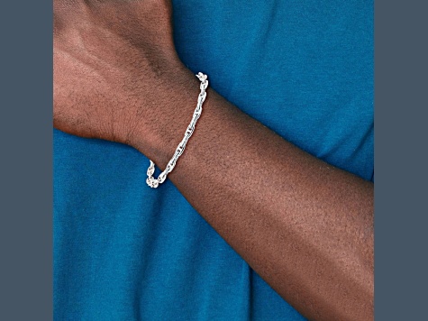 Rhodium Over 14k White Gold 5.1mm Hand-polished Fancy Link Bracelet