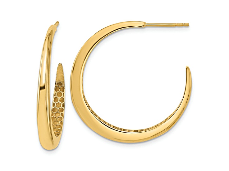 14k Yellow Gold 1 3/16 inch Polished C-Hoop Earrings