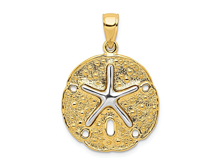 14K Two-tone Gold  Textured Sand Dollar with Starfish Pendant