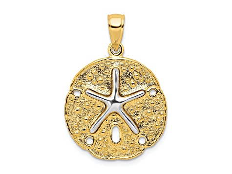 14K Two-tone Gold  Textured Sand Dollar with Starfish Pendant