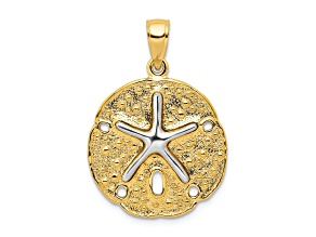 14K Two-tone Gold  Textured Sand Dollar with Starfish Pendant
