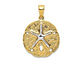 14K Two-tone Gold  Textured Sand Dollar with Starfish Pendant
