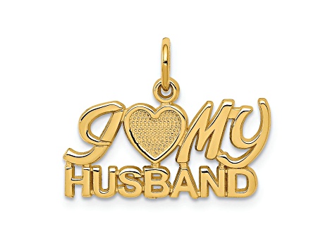 14k Yellow Gold Textured I Heart My Husband Pendant
