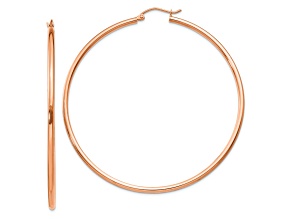 14k Rose Gold 2 7/16" Polished Tube Hoop Earrings
