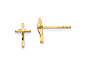 14k Yellow Gold Children's Polished Cross Stud Earrings