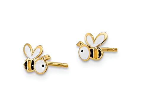 14K Yellow Gold Enamel Bumble Bee Post Earrings