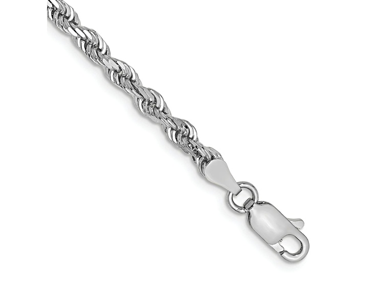 Rhodium Over 14k White Gold 3.35mm Diamond-Cut Quadruple Rope Link Bracelet