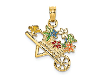 Picture of 14k Yellow Gold 3D Multi-color Enamel flower Cart Charm