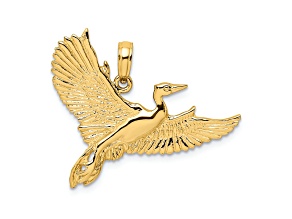 14k Yellow Gold Textured Flying Heron Bird Charm