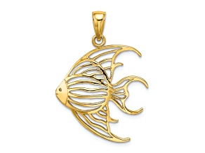 14k Yellow Gold Textured Cut-Out Angelfish Charm