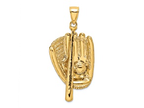 14k Yellow Gold Textured 3D Baseball Glove, Bat and Ball Charm
