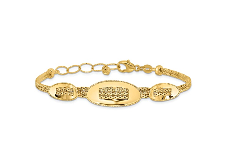 14K Yellow Gold Polished and Textured Fancy Plus 1.5-inch Ext. Bracelet