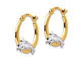 14k Yellow Gold and Rhodium Over 14k Yellow Gold 9/16" Dolphin Hoop Earrings