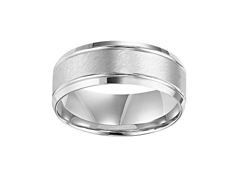 8mm Comfort Fit Band with Satin Finish Center in 10k White Gold