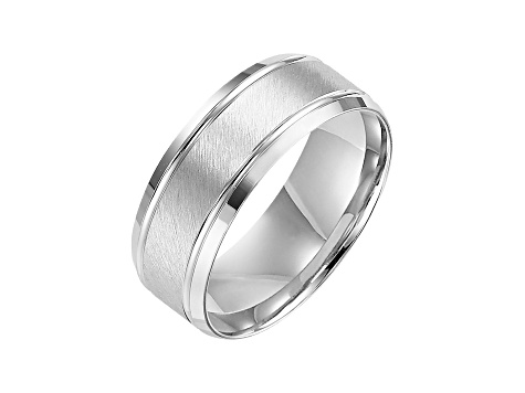 8mm Comfort Fit Band with Satin Finish Center in 10k White Gold