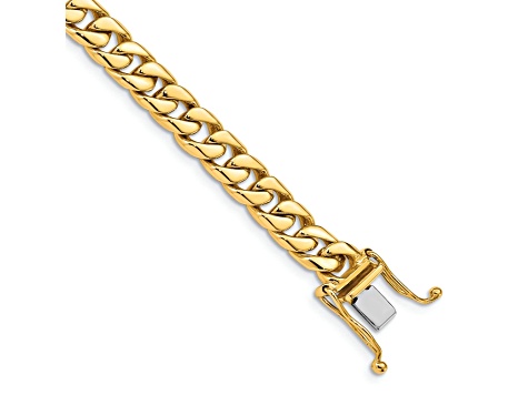 14K Yellow Gold 6.8mm Hand-Polished Flat Beveled Curb Link Bracelet