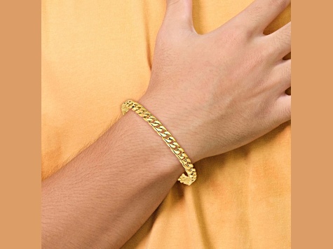 14K Yellow Gold 6.8mm Hand-Polished Flat Beveled Curb Link Bracelet