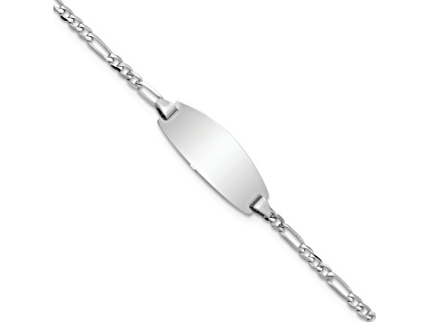 Rhodium Over 14k White Gold Oval Figaro Link ID Bracelet