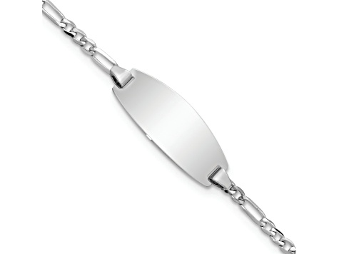 Rhodium Over 14k White Gold Oval Figaro Link ID Bracelet