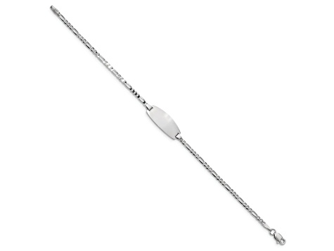Rhodium Over 14k White Gold Oval Figaro Link ID Bracelet