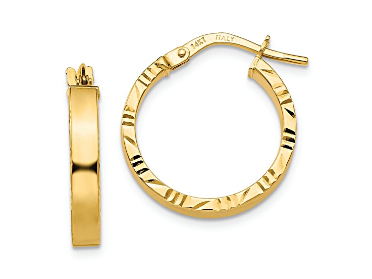 14k Yellow Gold 13/16" Small Diamond-Cut Edge Polished Hoop Earrings