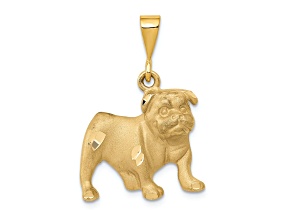 14k Yellow Gold Satin and Diamond-Cut Bulldog Pendant