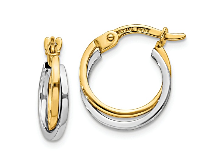 14k Yellow Gold and 14k White Gold Polished 9/16" Hoop Earrings