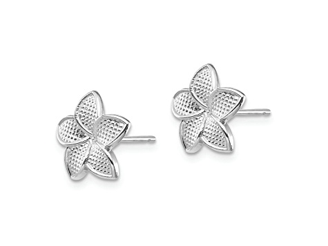 Rhodium Over 14k White Gold 11mm Polished and Textured Plumeria Stud Earrings