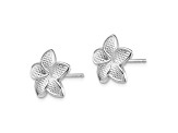Rhodium Over 14k White Gold 11mm Polished and Textured Plumeria Stud Earrings