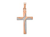 Rhodium Over 14K Two-tone Gold Hollow Cross Pendant