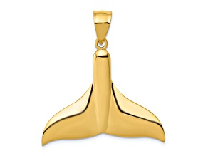 14k Yellow Gold Solid Polished Large Whale Tail Pendant