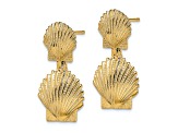 14k Yellow Gold Textured Double Scallop Shell Stud Earrings