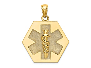14k Yellow Gold Textured Caduceus Medical Disc Charm