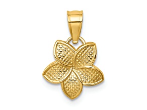 14k Yellow Gold Polished and Textured Plumeria Pendant